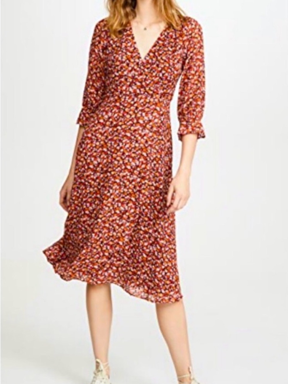 Madewell long sleeve crossover V-Neck Midi Dress in clipdot spring prairie